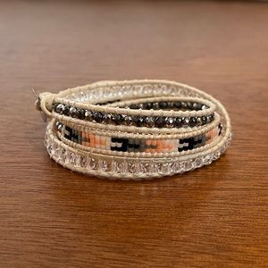 Beaded Wrap Bracelet White Peach Black Gray